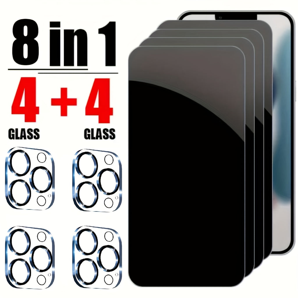 8pcs For Special Privacy Film, 4 Privacy Films 4 Lens Protectors HD Definition Front View 0.01s Lightning Touch Response 180 Protection Against Peeping, Anti Scratch, Anti-Smudge