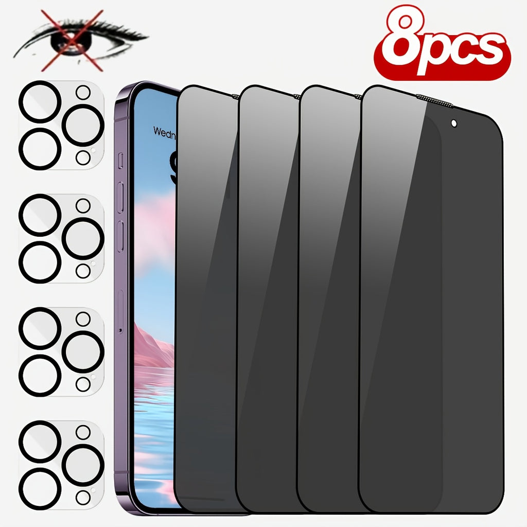 8pcs For Special Privacy Film, 4 Privacy Films 4 Lens Protectors HD Definition Front View 0.01s Lightning Touch Response 180 Protection Against Peeping, Anti Scratch, Anti-Smudge