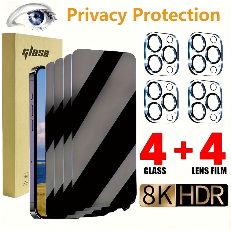 8pcs For Special Privacy Film, 4 Privacy Films 4 Lens Protectors HD Definition Front View 0.01s Lightning Touch Response 180 Protection Against Peeping, Anti Scratch, Anti-Smudge