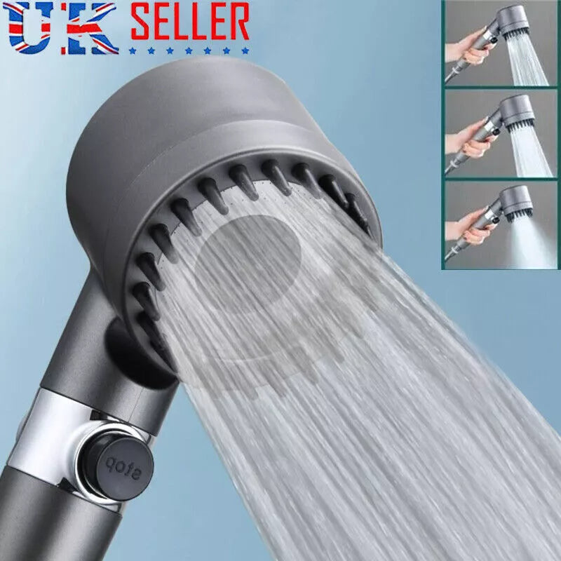 3 Modes Shower Head With Filter High Pressure Water Saving Massage Body Scalp UK