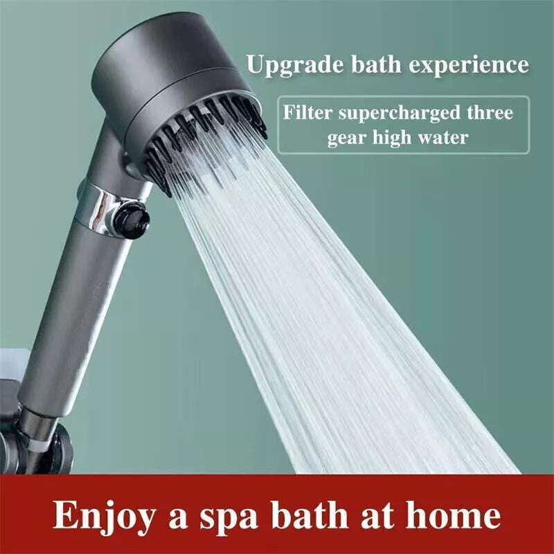 3 Modes Shower Head With Filter High Pressure Water Saving Massage Body Scalp UK