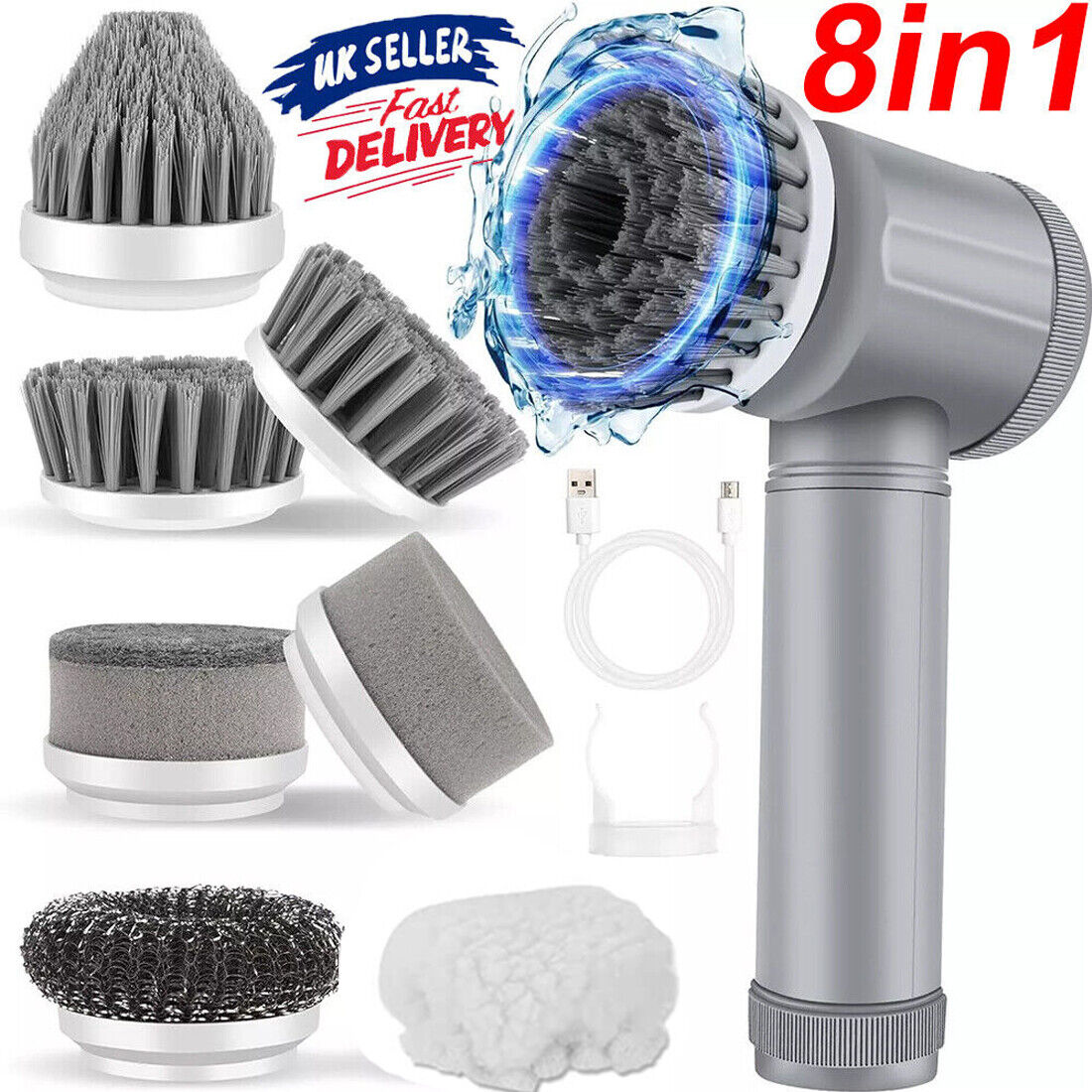 10Pcs Rechargeable Electric Cordless Cleaning Brush Spin Scrubber Turbo Scrub UK NEW