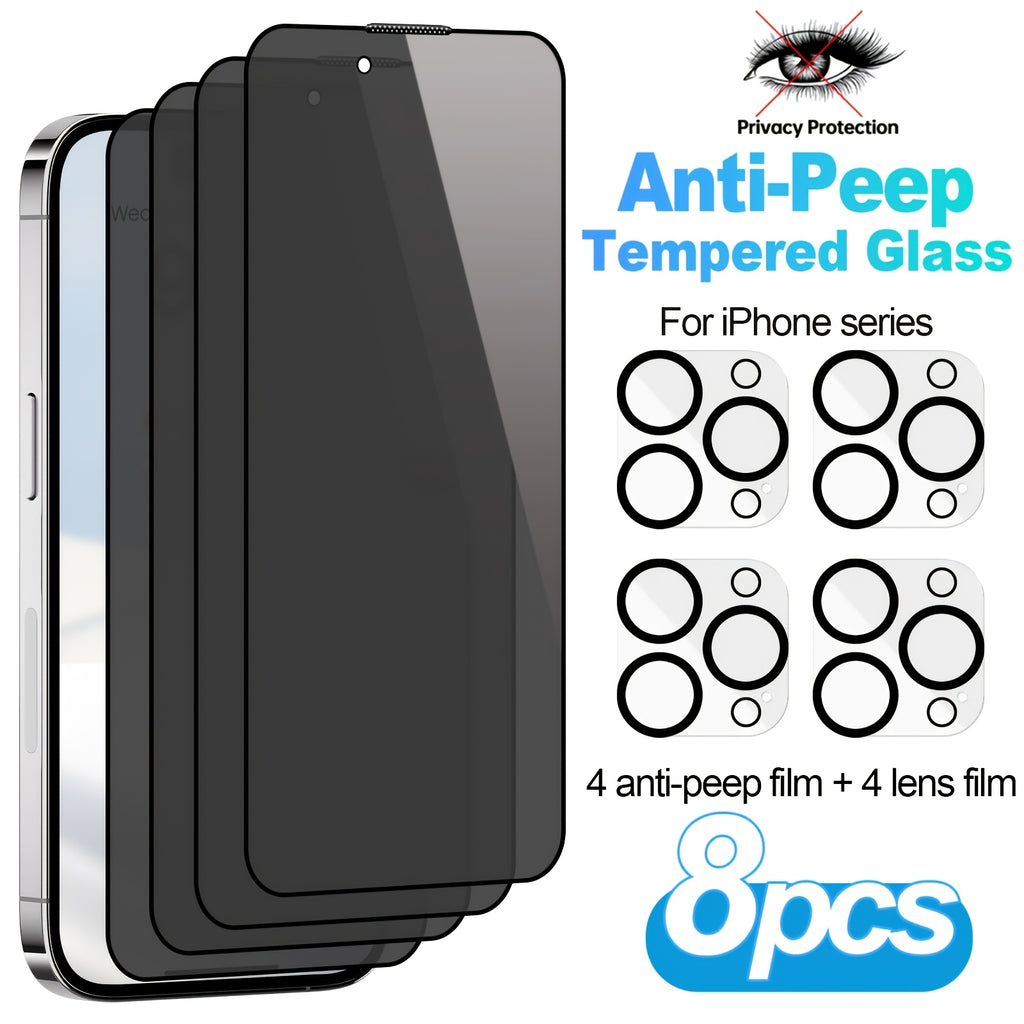 8pcs For Special Privacy Film, 4 Privacy Films 4 Lens Protectors HD Definition Front View 0.01s Lightning Touch Response 180 Protection Against Peeping, Anti Scratch, Anti-Smudge